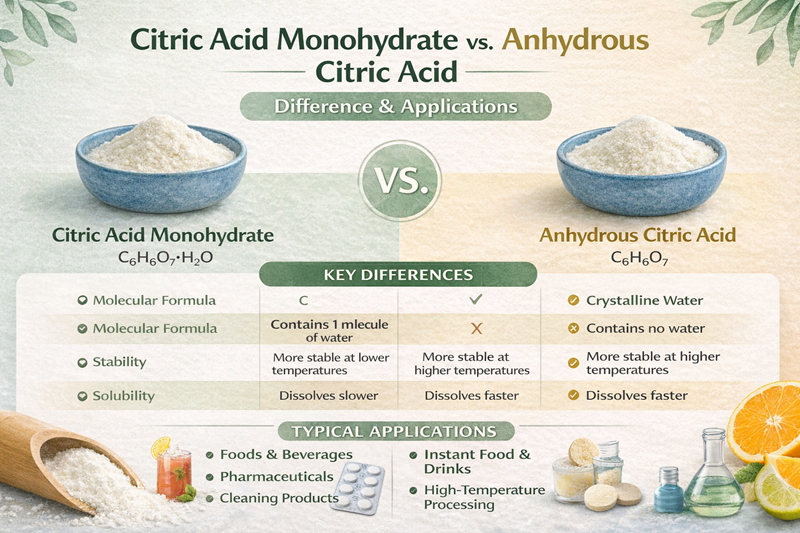 Comparaison entre l'acide citrique monohydrat&eacute; et anhydre